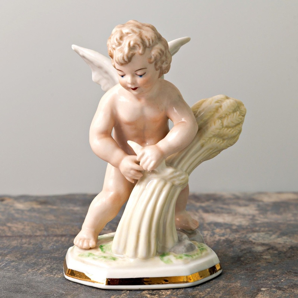 Vintage Dresden Porcelain Cherub Cupid Figurine Four Seasons Summer 1950s